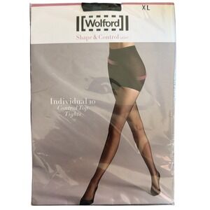 Wolford Individual 10 Control Top Tights Black XL Sheer Shaping Hosiery 18163